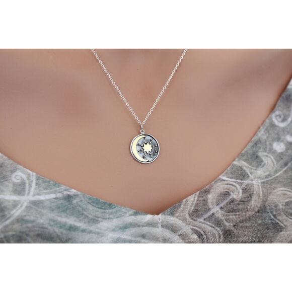 Sterling Silver Charm with Bronze Sun and Moon Necklace - Picture 1 of 5
